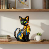 Lâmpada Gato Místico Decorativa Vitral Luz Noturna