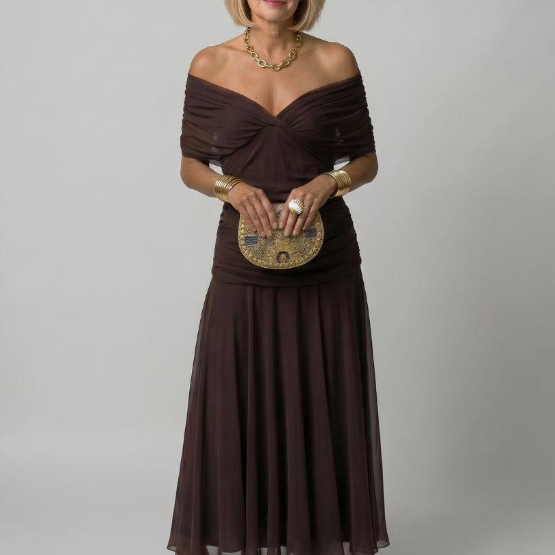 Filipa - Vestido Midi com Ombros de Fora