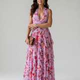 Margarida - Vestido Maxi Floral com Corpete Franzido e Alças