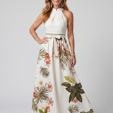 Rosa - Vestido Maxi Botânico com Alças Drapejadas