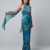 Madalena - Vestido Maxi Sem Mangas com Decote Halter e Abertura Frontal