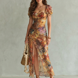 Mariana - Vestido Midi com Mangas Folho e Fenda