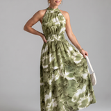 Vanessa - Vestido Midi com Cintura Franzida e Estampa Abstrata