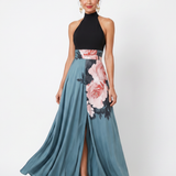 Inês - Vestido Maxi Floral com Corpete Halter
