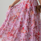 Margarida - Vestido Maxi Floral com Corpete Franzido e Alças