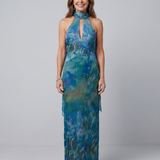 Madalena - Vestido Maxi Sem Mangas com Decote Halter e Abertura Frontal