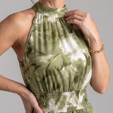 Vanessa - Vestido Midi com Cintura Franzida e Estampa Abstrata