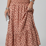 Joana - Vestido Midi com Estampa Geométrica e Alças Cruzadas