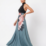 Inês - Vestido Maxi Floral com Corpete Halter