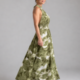 Vanessa - Vestido Midi com Cintura Franzida e Estampa Abstrata