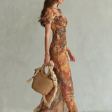 Mariana - Vestido Midi com Mangas Folho e Fenda