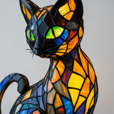 Lâmpada Gato Místico Decorativa Vitral Luz Noturna