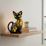 Lâmpada Gato Místico Decorativa Vitral Luz Noturna