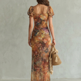 Mariana - Vestido Midi com Mangas Folho e Fenda