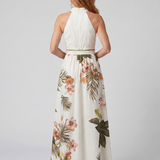 Rosa - Vestido Maxi Botânico com Alças Drapejadas