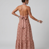 Joana - Vestido Midi com Estampa Geométrica e Alças Cruzadas