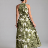 Vanessa - Vestido Midi com Cintura Franzida e Estampa Abstrata