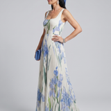 Patrícia - Vestido Midi Floral Sem Mangas com Decote Quadrado