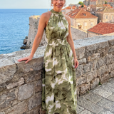 Vanessa - Vestido Midi com Cintura Franzida e Estampa Abstrata