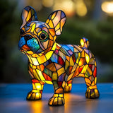 Lâmpada Bulldog Francês Decorativa Vitral