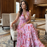 Margarida - Vestido Maxi Floral com Corpete Franzido e Alças