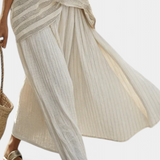 Graziella – top às riscas em bambu natural e calças fluidas