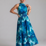 Vanessa - Vestido Midi com Cintura Franzida e Estampa Abstrata