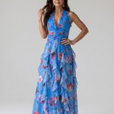 Margarida - Vestido Maxi Floral com Corpete Franzido e Alças