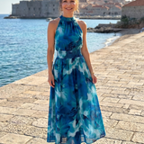 Vanessa - Vestido Midi com Cintura Franzida e Estampa Abstrata