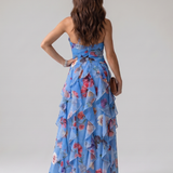 Margarida - Vestido Maxi Floral com Corpete Franzido e Alças
