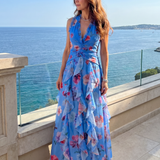 Margarida - Vestido Maxi Floral com Corpete Franzido e Alças