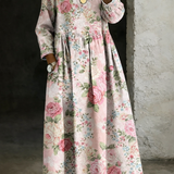 Francisca - Vestido de Ganga com Colarinho Floral