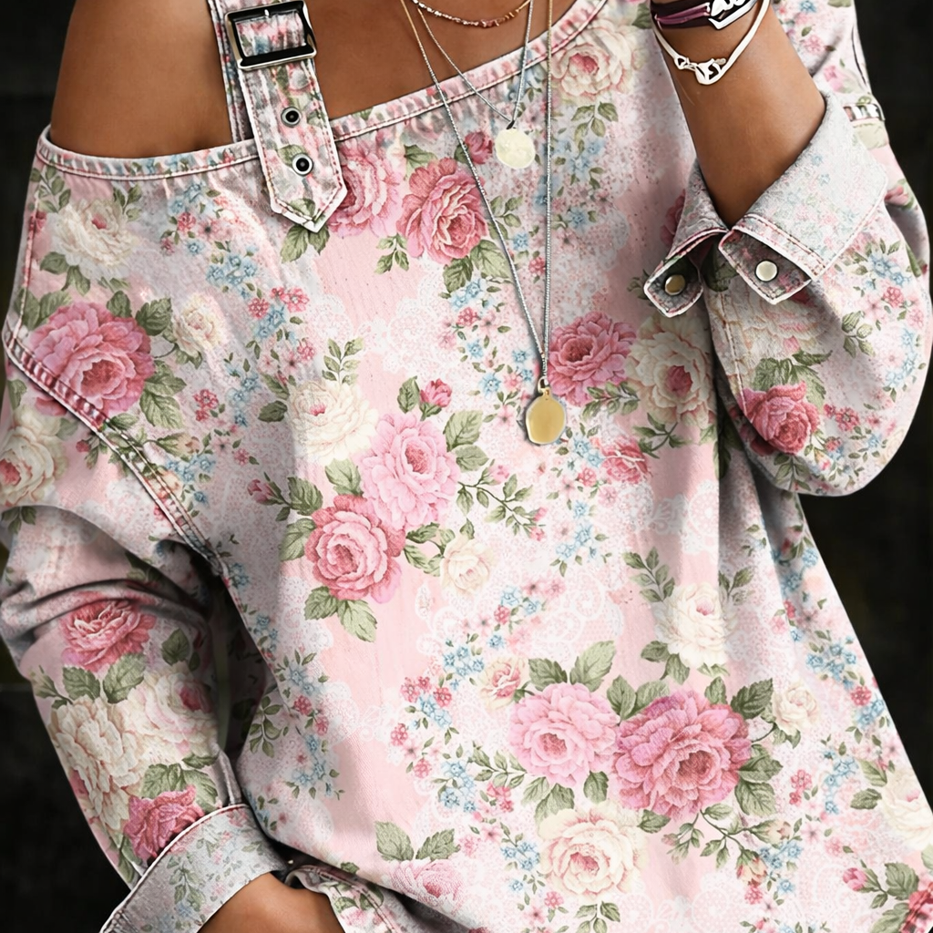 Francisca - Vestido de Ganga com Colarinho Floral