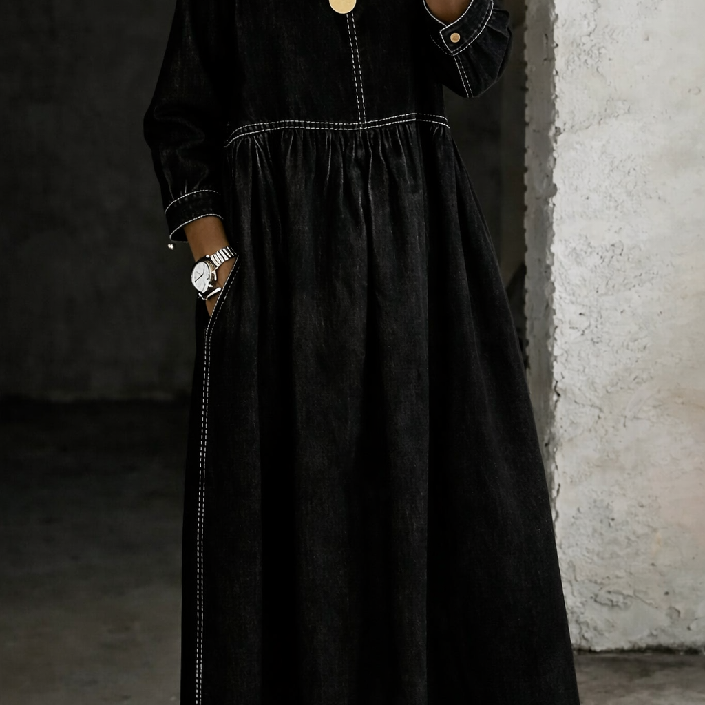 Vanessa - Vestido de Ganga de Manga Longa