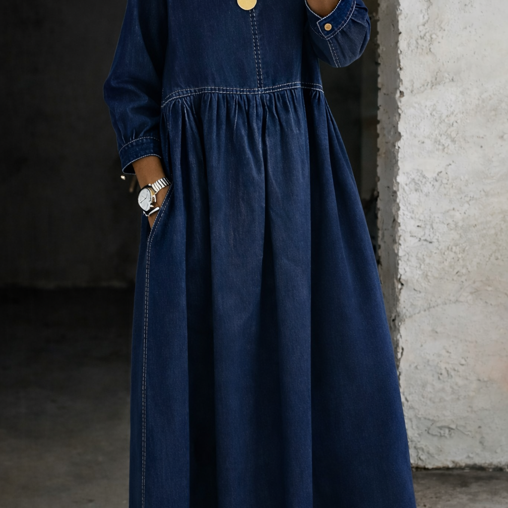 Vanessa - Vestido de Ganga de Manga Longa