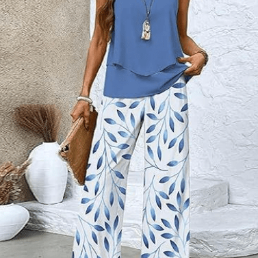 Fernanda | Conjunto Elegante Azul Verão
