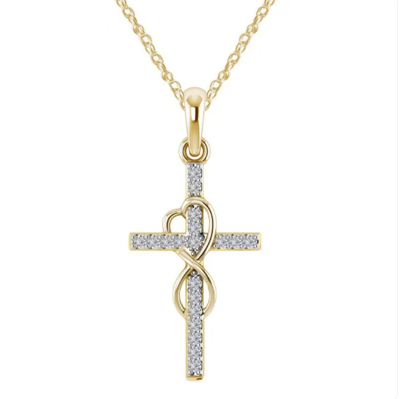 Colar com pendente em forma de cruz feito de liga de diamante