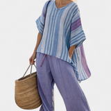 Carlotta – top elegante lavanda e azul céu e calças largas