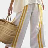 Arianna – top às riscas amarelas elegante e calças de perna larga