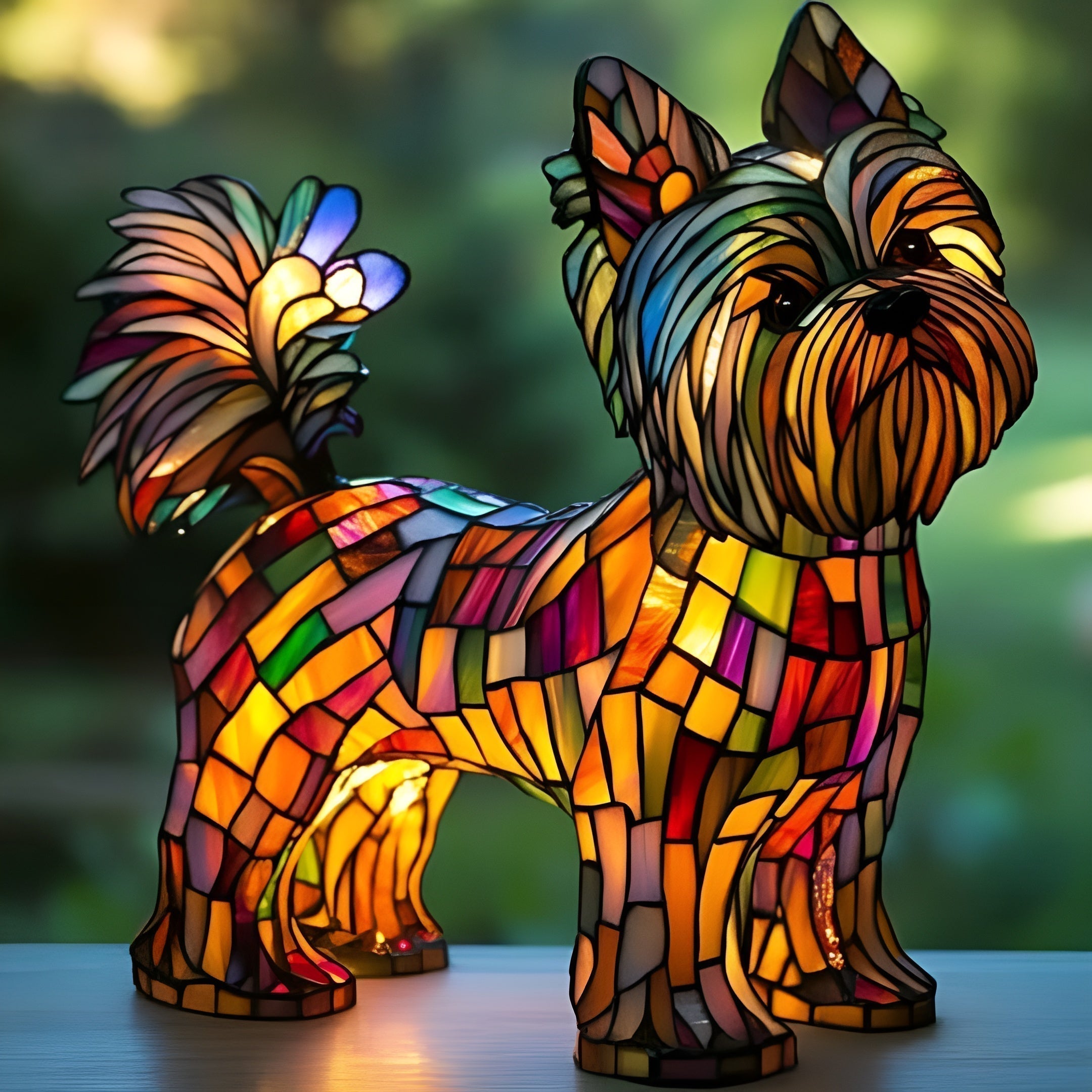 Lâmpada Gato Decorativa Vitral Colorida