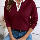 Celina | Pulôver Chic em Tricô com Gola de Renda Elegante