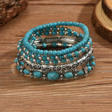 Conjunto de pulseiras boho com contas turquesa