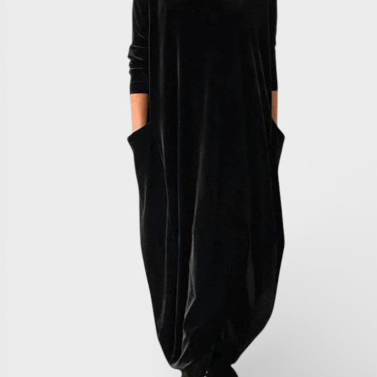 Saskia™ | Elegante vestido de veludo com bolsos