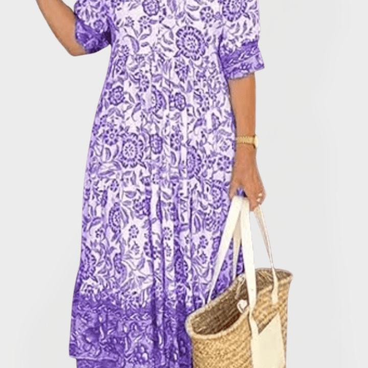 Vera | Vestido Floral Azul Elegante Verão