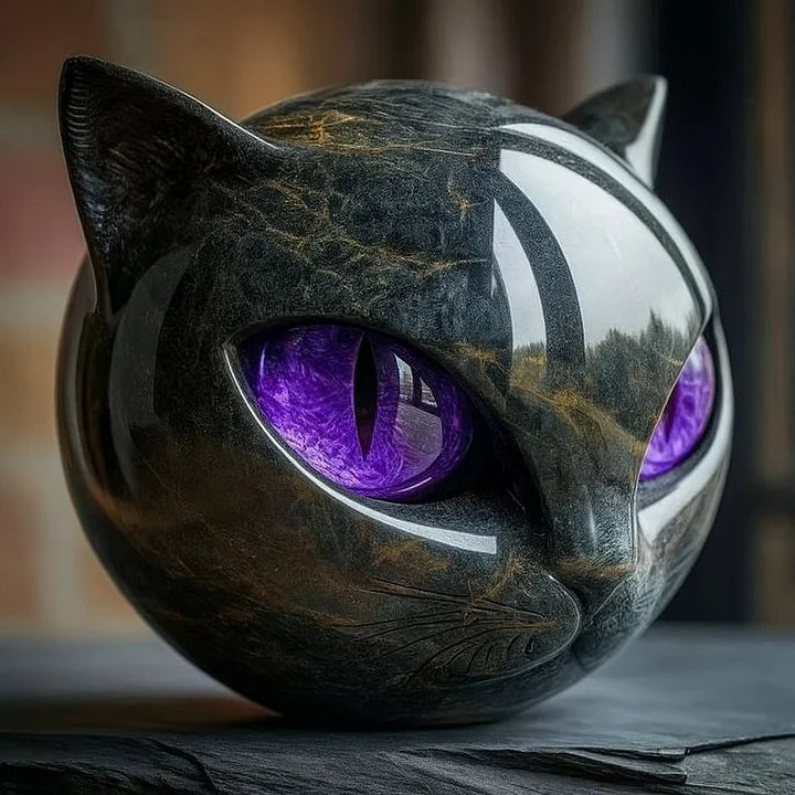 Lâmpada Gato Preto Decorativa Estátua Mística