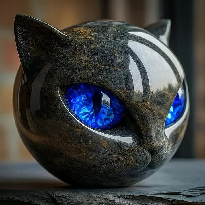 Lâmpada Gato Preto Decorativa Estátua Mística