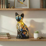 Lâmpada Gato Místico Decorativa Vitral Noturna