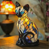 Lâmpada Gato Místico Decorativa Vitral Noturna