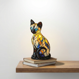 Lâmpada Gato Místico Decorativa Vitral Noturna