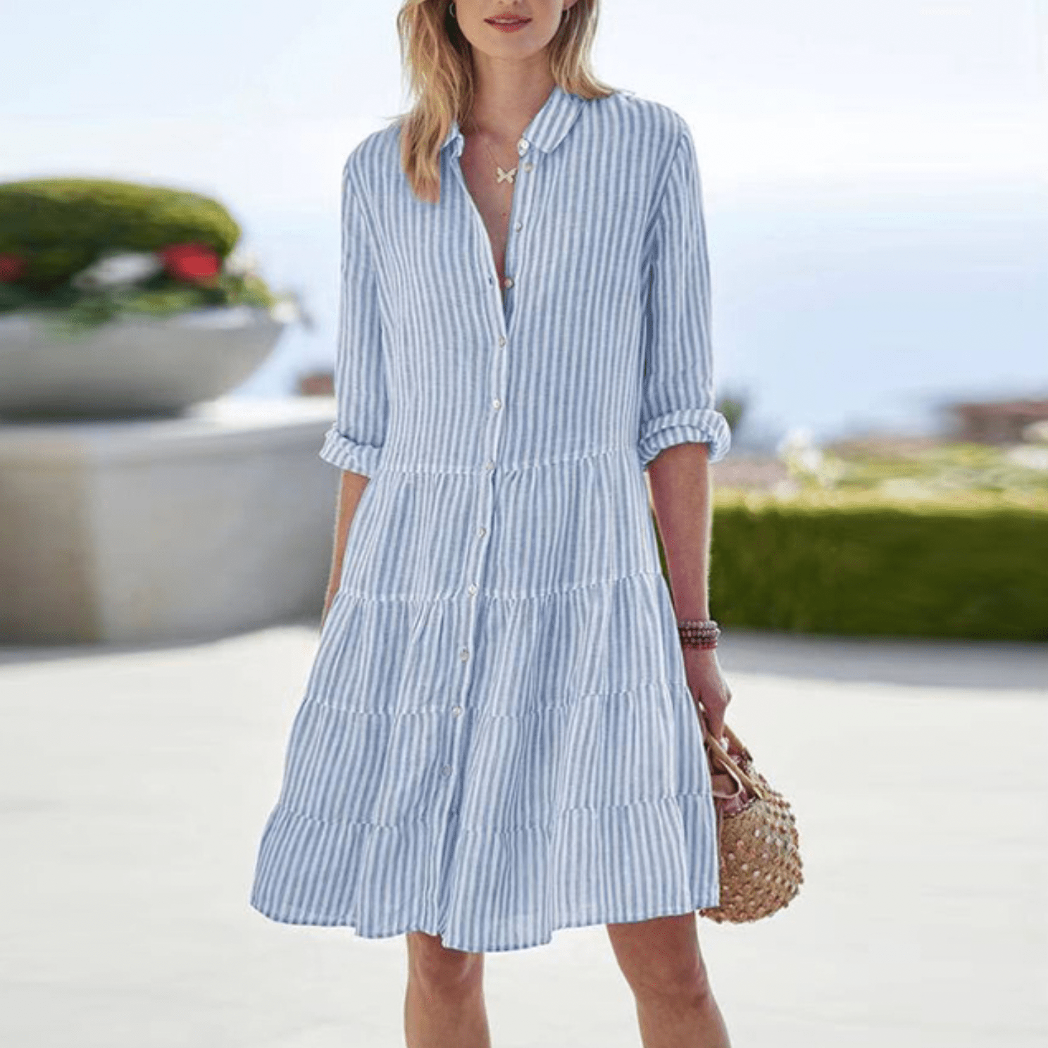 Joana - Vestido Listrado Arejado